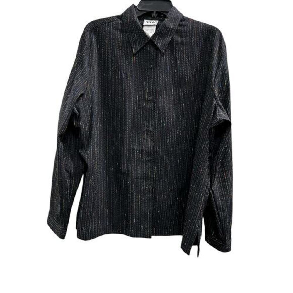 NIKKI Black button front side slits metallic threading vintage NWT plus sz 20 2X